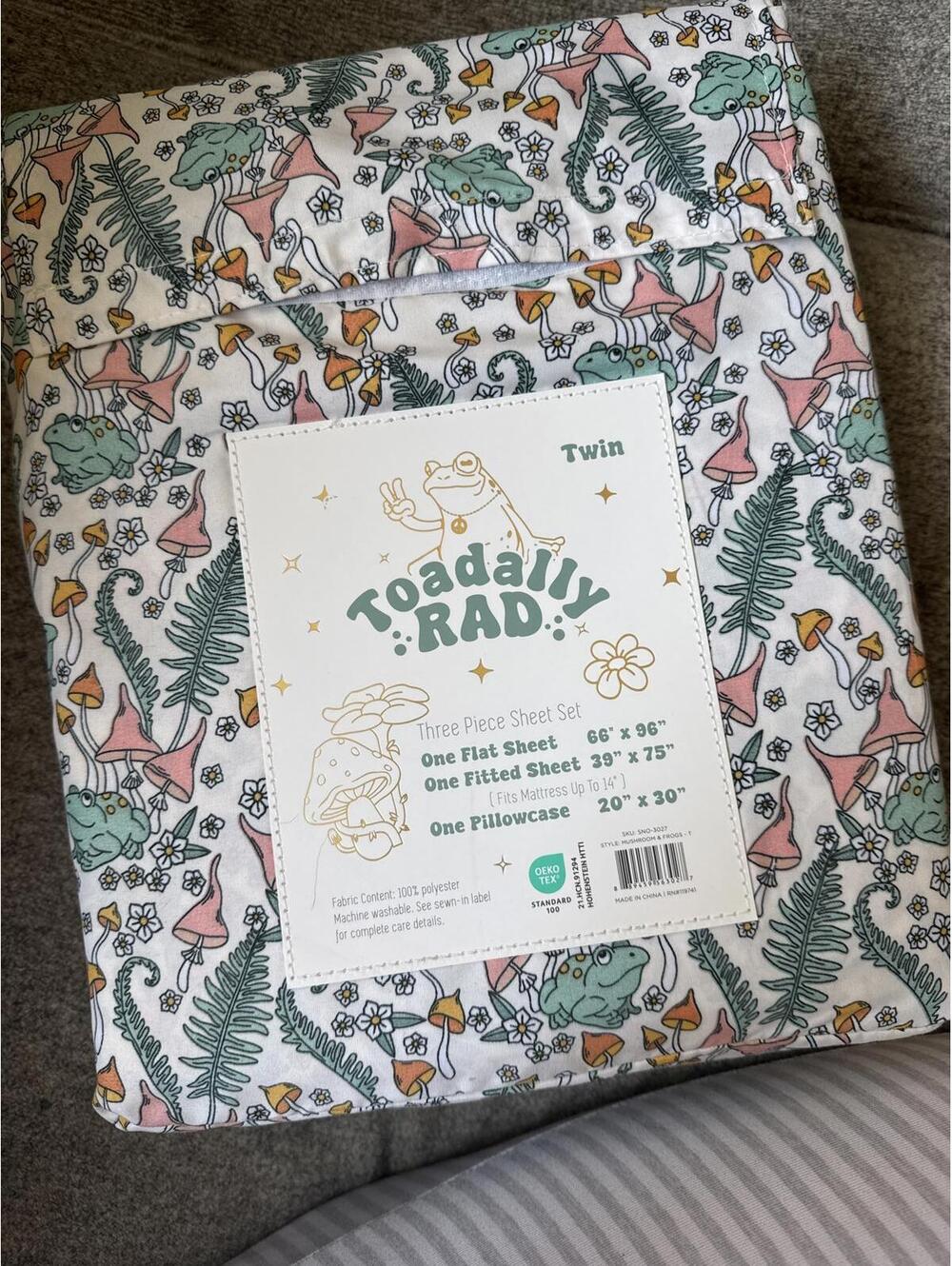 Toadally Rad Twin Sheet Set – Frog & Mushroom Print, 3‑Piece